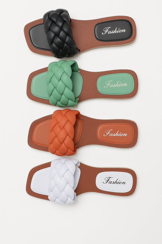 Women's Braided Flat Slide Sandals